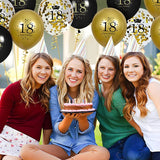 Set 18 Baloane Majorat, Vivimall, din Latex, Metalizate, Mesaj 18 Happy Birthday, 30 cm, cu Confetti, Auriu/Negru
