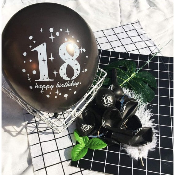 Set 18 Baloane Majorat, Din Latex, Metalizate, Mesaj 18 Happy Birthday, 30 Cm, Cu Confetti, /Negru - vivimall.ro