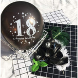 Set 18 Baloane Majorat, Din Latex, Metalizate, Mesaj 18 Happy Birthday, 30 Cm, Cu Confetti, /Negru - vivimall.ro
