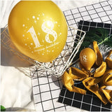 Set 18 Baloane Majorat, Vivimall, din Latex, Metalizate, Mesaj 18 Happy Birthday, 30 cm, cu Confetti, Auriu/Negru