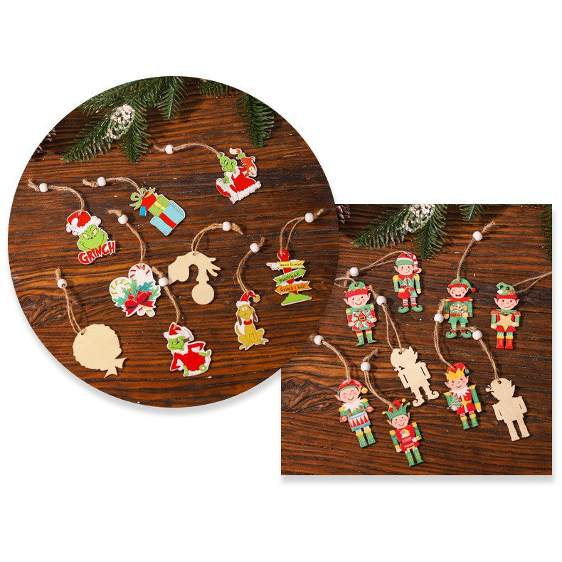 Set 18 Decoratiuni De Craciun Din Lemn, Cu Snur Pentru Agatare In Brad, Diferite Dimensiuni - vivimall.ro
