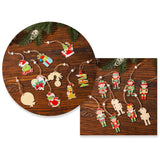 Set 18 Decoratiuni De Craciun Din Lemn, Cu Snur Pentru Agatare In Brad, Diferite Dimensiuni - vivimall.ro
