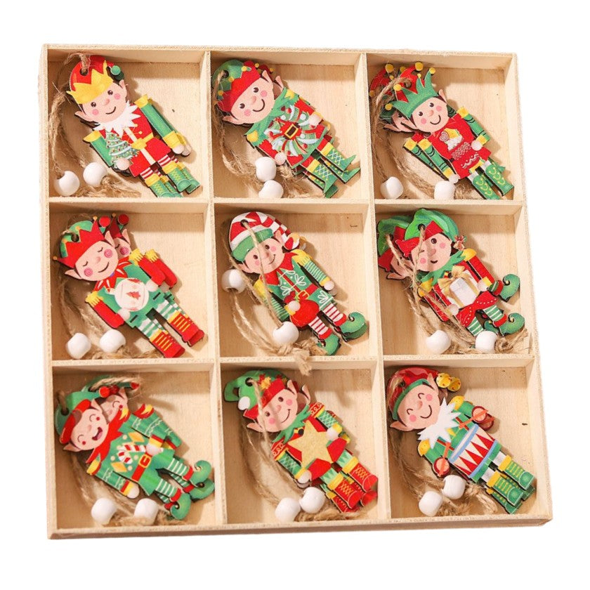 Set 18 Decoratiuni De Craciun Din Lemn, Cu Snur Pentru Agatare In Brad, Diferite Dimensiuni - vivimall.ro