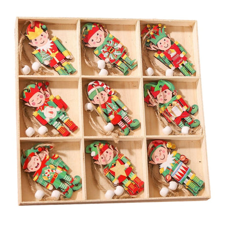 Set 18 Decoratiuni De Craciun Din Lemn, Cu Snur Pentru Agatare In Brad, Diferite Dimensiuni - vivimall.ro
