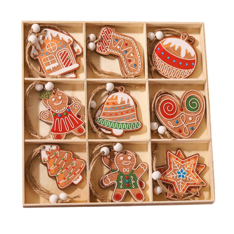 Set 18 Decoratiuni De Craciun Din Lemn, Cu Snur Pentru Agatare In Brad, Modele Diverse , Diferite Dimensiuni - vivimall.ro
