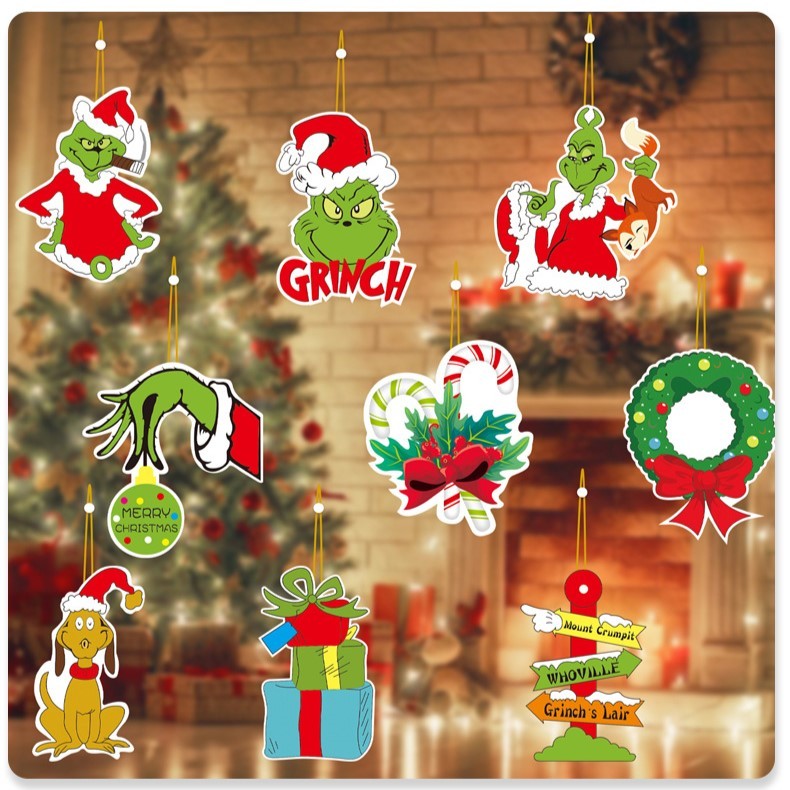 Set 18 Decoratiuni De Craciun Din Lemn, Cu Snur Pentru Agatare In Brad, Diferite Dimensiuni - vivimall.ro