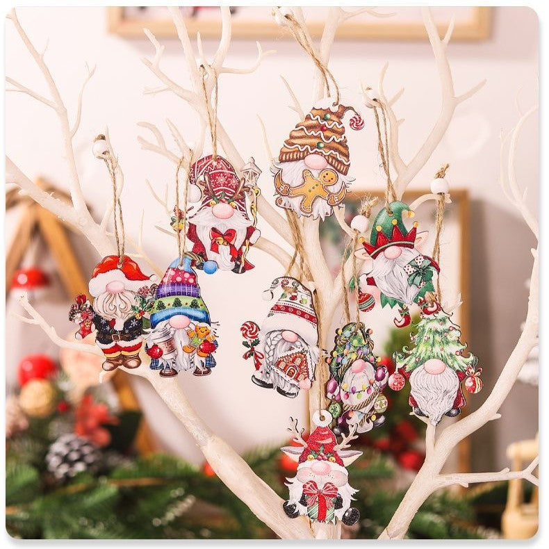 Set 18 Decoratiuni De Craciun Din Lemn, Cu Snur Pentru Agatare In Brad, Diferite Dimensiuni - vivimall.ro