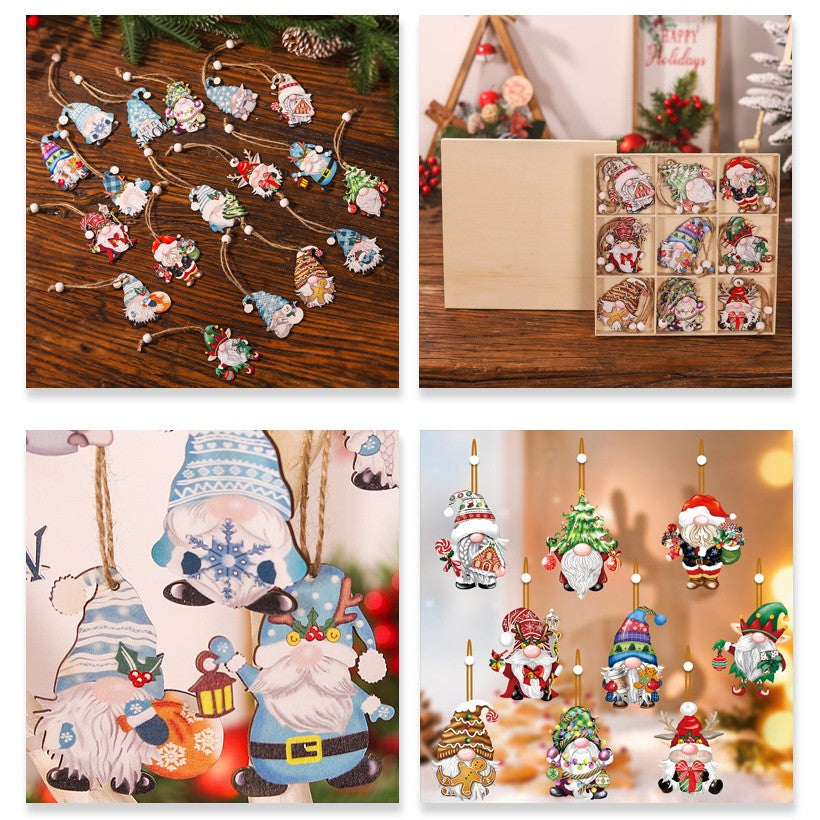 Set 18 Decoratiuni De Craciun Din Lemn, Cu Snur Pentru Agatare In Brad, Diferite Dimensiuni - vivimall.ro