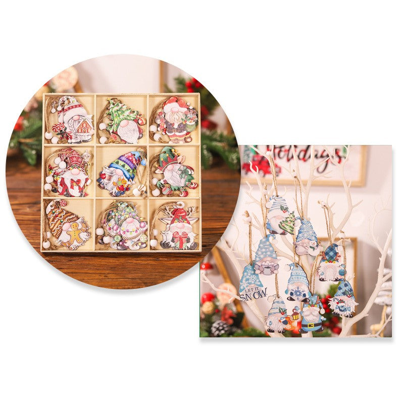 Set 18 Decoratiuni De Craciun Din Lemn, Cu Snur Pentru Agatare In Brad, Diferite Dimensiuni - vivimall.ro