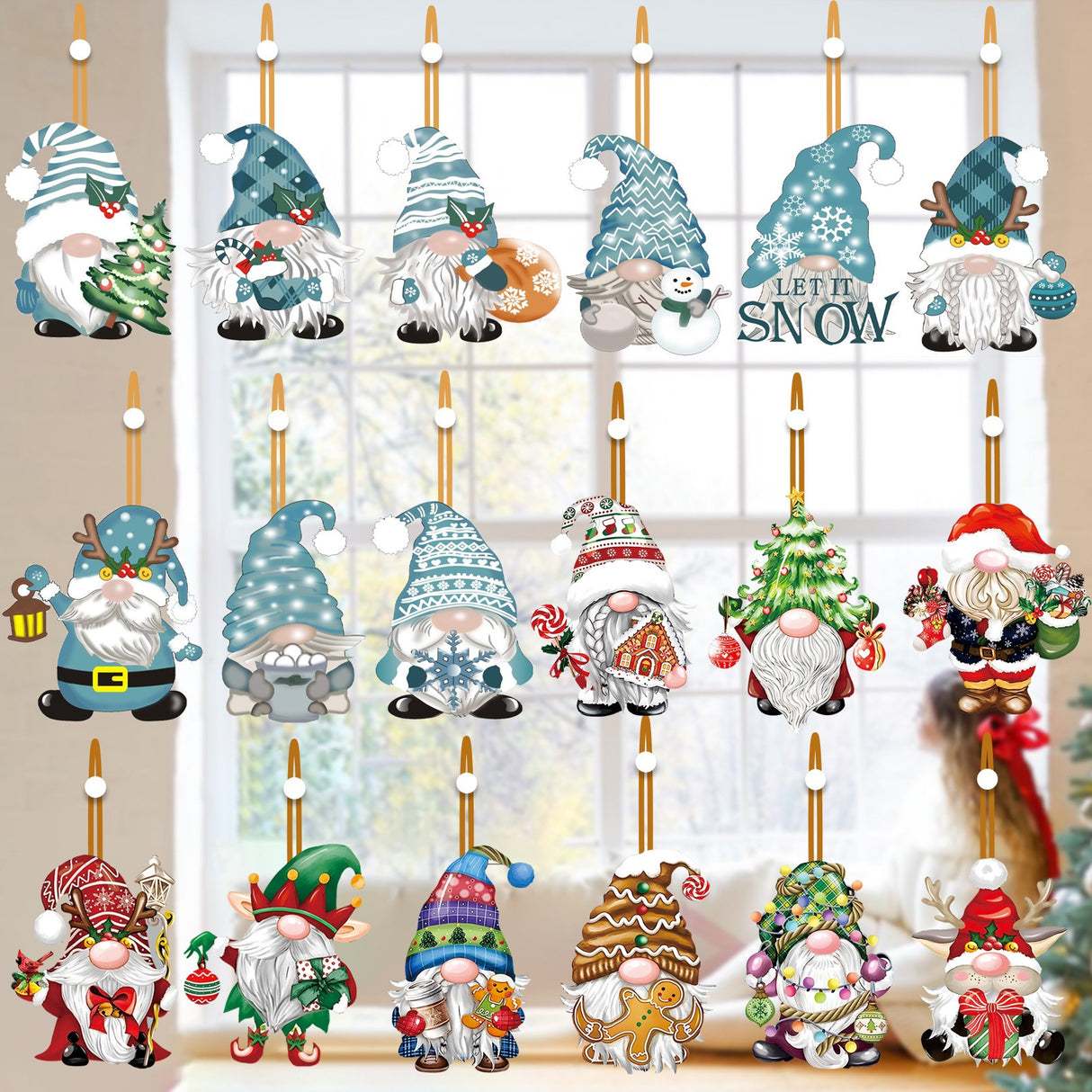 Set 18 Decoratiuni De Craciun Din Lemn, Cu Snur Pentru Agatare In Brad, Diferite Dimensiuni - vivimall.ro