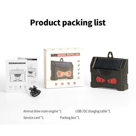 Set 2 Aparate Solare LED cu Ultrasunete, Vivimall, Repelent pentru Animale Mari si Mici, Lumina Rosie si Alba, Anti Rozatoare, Anti Insecte, Frecventa 9-36KHZ, 10.2 x 10.6 x 2.8 cm, Negru - vivimall.ro