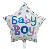Set 2 Baloane Din Folie Metalizata, Figurine Stea Si Cerc, Tema Botez Baietel, 45 Cm, Ambalaj Individual, Pai Inclus, Umflare Cu Aer Sau Heliu - vivimall.ro