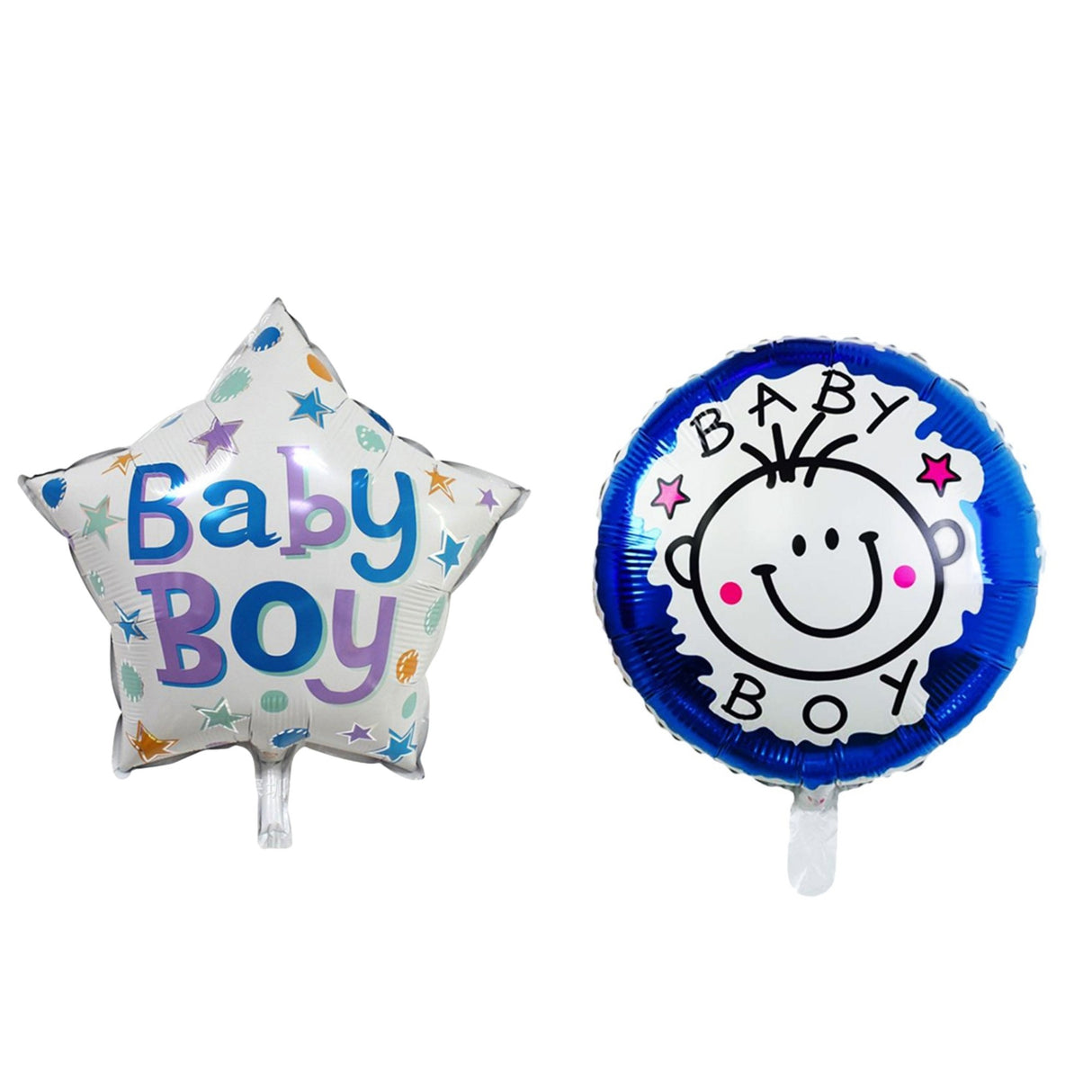 Set 2 Baloane Din Folie Metalizata, Figurine Stea Si Cerc, Tema Botez Baietel, 45 Cm, Ambalaj Individual, Pai Inclus, Umflare Cu Aer Sau Heliu - vivimall.ro
