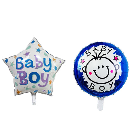 Set 2 Baloane Din Folie Metalizata, Figurine Stea Si Cerc, Tema Botez Baietel, 45 Cm, Ambalaj Individual, Pai Inclus, Umflare Cu Aer Sau Heliu - vivimall.ro