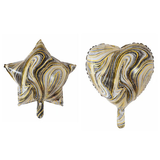 Set 2 Baloane din Folie Metalizata, Vivimall, Figurine Inima si Stea, Model Marmura, 45 cm, Ambalaj Individual, Pai Inclus, Umflare cu Aer sau Heliu, Bej - vivimall.ro