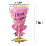 Set 2 Baloane din Folie Metalizata, Flippy, tematica Aniversare HAPPY BIRTHDAY, Figurine Model Sticla de Sampanie 50 x 108 cm si Pahar 48 x 93 cm, Roz