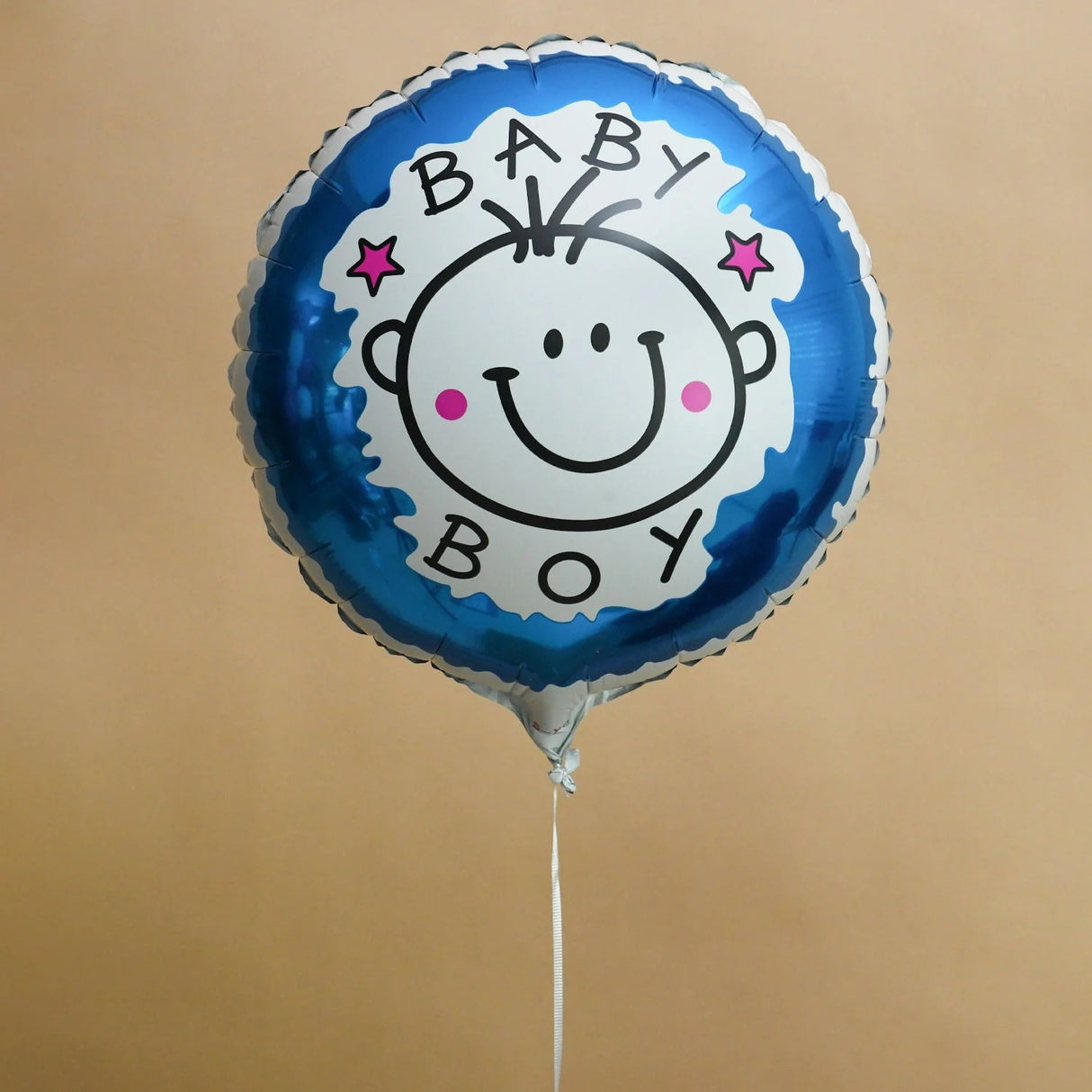 Set 2 Baloane Din Folie Metalizata, Figurine Stea Si Cerc, Tema Botez Baietel, 45 Cm, Ambalaj Individual, Pai Inclus, Umflare Cu Aer Sau Heliu - vivimall.ro