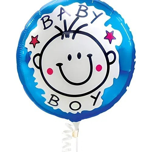 Set 2 Baloane Din Folie Metalizata, Figurine Stea Si Cerc, Tema Botez Baietel, 45 Cm, Ambalaj Individual, Pai Inclus, Umflare Cu Aer Sau Heliu - vivimall.ro