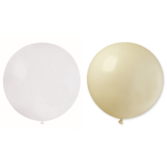 Set 2 Baloane din Latex, Vivimall, Model Party Jumbo, 90 cm, Alb si Bej, 35 g