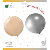 Set 2 Baloane din Latex, Vivimall, Model Party Jumbo, 90 cm, Auriu Argintiu, 35 g