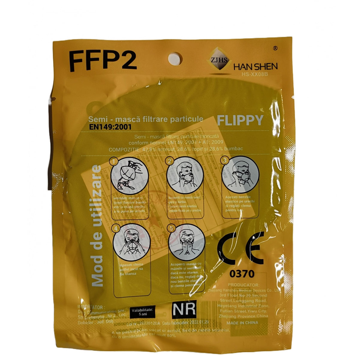Set 2 Bucati Masca De Protectie Faciala, De Unica Folosinta Pentru Adulti, Ffp2, Kn95 Ce 0370, 5 Straturi, Nesterila, Ambalaj Individual