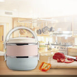 Set 2 Caserole pentru alimente Vivimall, lunch box, 1400 ml, otel inoxidabil, maner, valva aerisire, 15.5 x 15 cm, inchidere etansa, multicolor - vivimall.ro