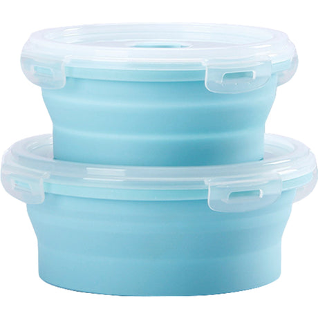 Set 2 Caserole Rotunde Pliabile Din Silicon, Rezistenta La Temperaturi Ridicate, Usor De Depozitat Si Curatat, 500 Si 800 Ml, Utilizare In Cuptorul Cu Microunde, Albastra - vivimall.ro