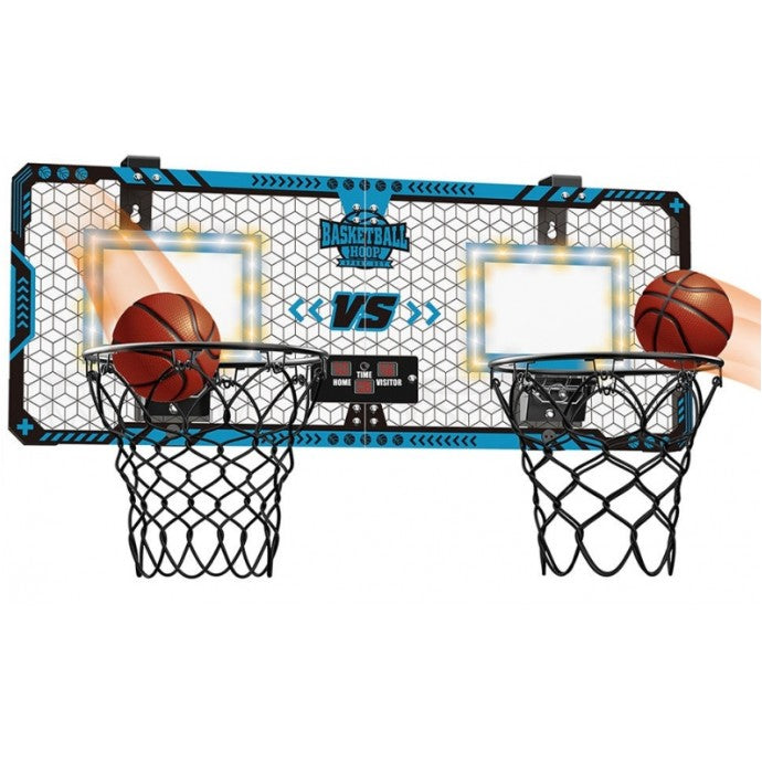 Set 2 Cosuri De Baschet Pentru Copii, Cu Tablou De Bord Electronic, Pentru 2 Jucatori, Minge, Pompa, 2 Moduri, Interior/Exterior, Inel Metalic Si Rabatabil Cu Arc, Luminos