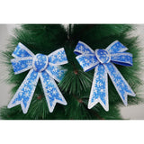 Set 2 fundite pentru brad, Albastre, model de nea, cu margini argintii, 13 x 18 cm, PVC, Flippy - vivimall.ro