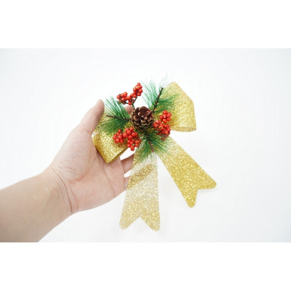 Set 2 Fundite Pentru Brad, Aurii, Decorate, Cu Sclipici, Din Poliester