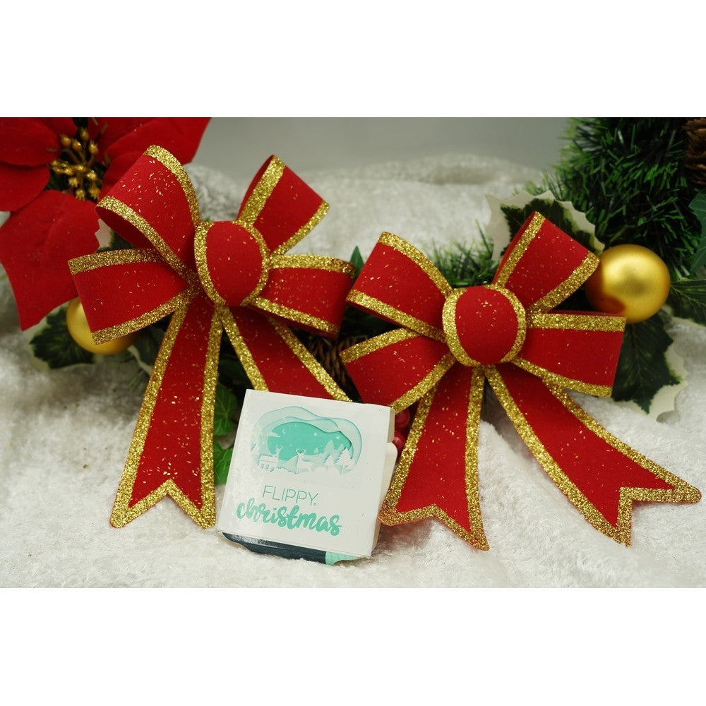 Set 2 Fundite Pentru Brad, Rosii, Cu Margini Aurii, Pvc