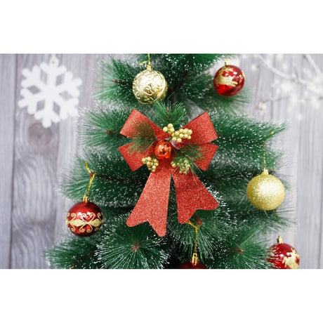 Set 2 Fundite Pentru Brad, Rosii, Decorate, Cu Sclipici, Din Poliester