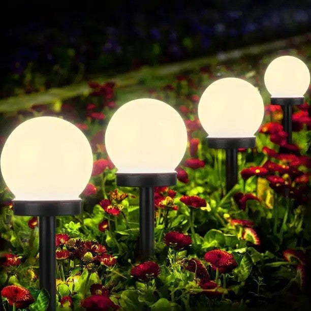 Set 2 Lampi Solare Led, Forma Sferica, Tip Glob, Diametru 10 Cm, Alb Cald - vivimall.ro