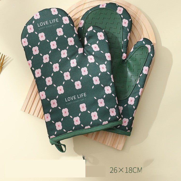 Set 2 Manusi Cuptor Manusa De Bucatarie, Rezistenta 330 Grade, Textil Si Cauciuc, 26.5X18 Cm - vivimall.ro