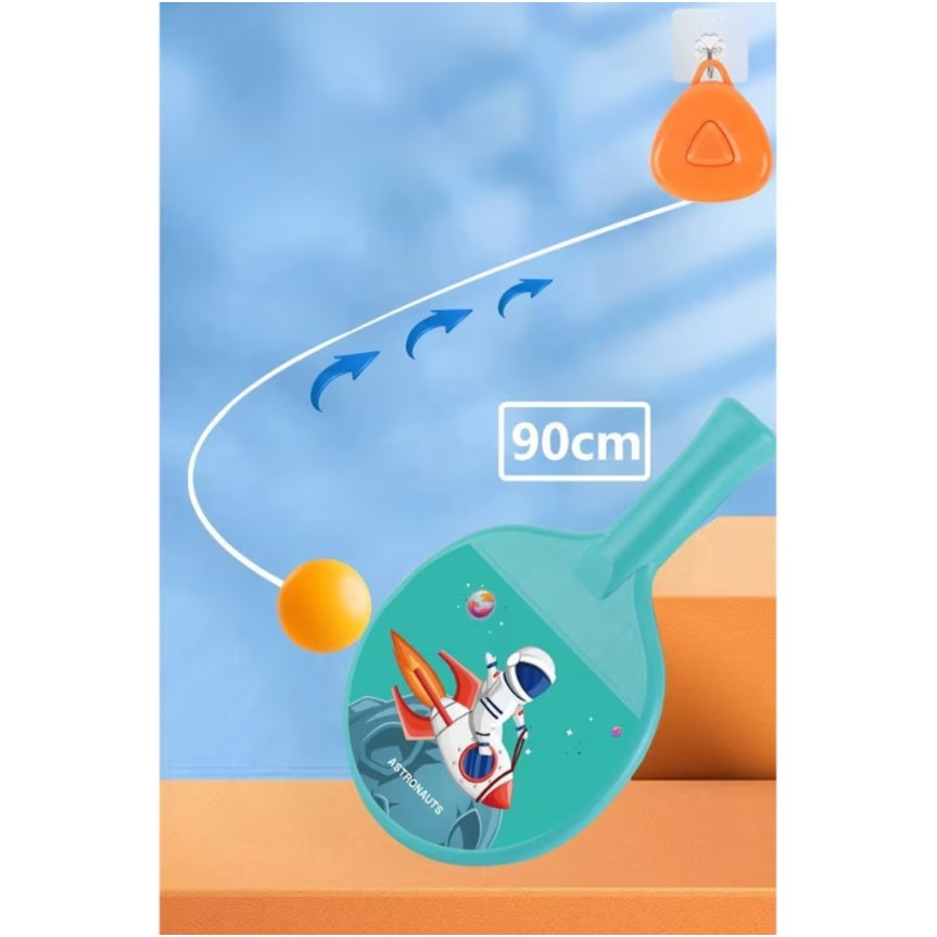 Set 2 Palete de Tenis de Masa, Flippy, pentru Copii, Design Animat, Tematica Astronauti, Accesoriu de Agatat Inclus si 2 Mingi, Albastru