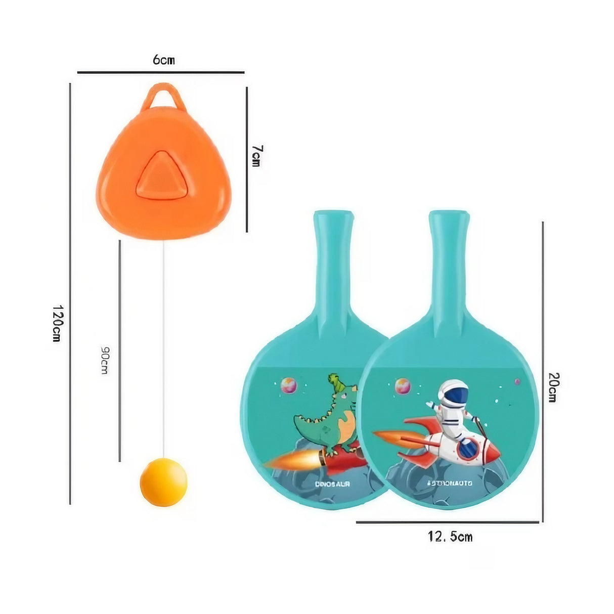 Set 2 Palete De Tenis De Masa, Pentru Copii, Design Animat, Tematica Astronauti, Accesoriu De Agatat Inclus Si 2 Mingi, Albastru - vivimall.ro