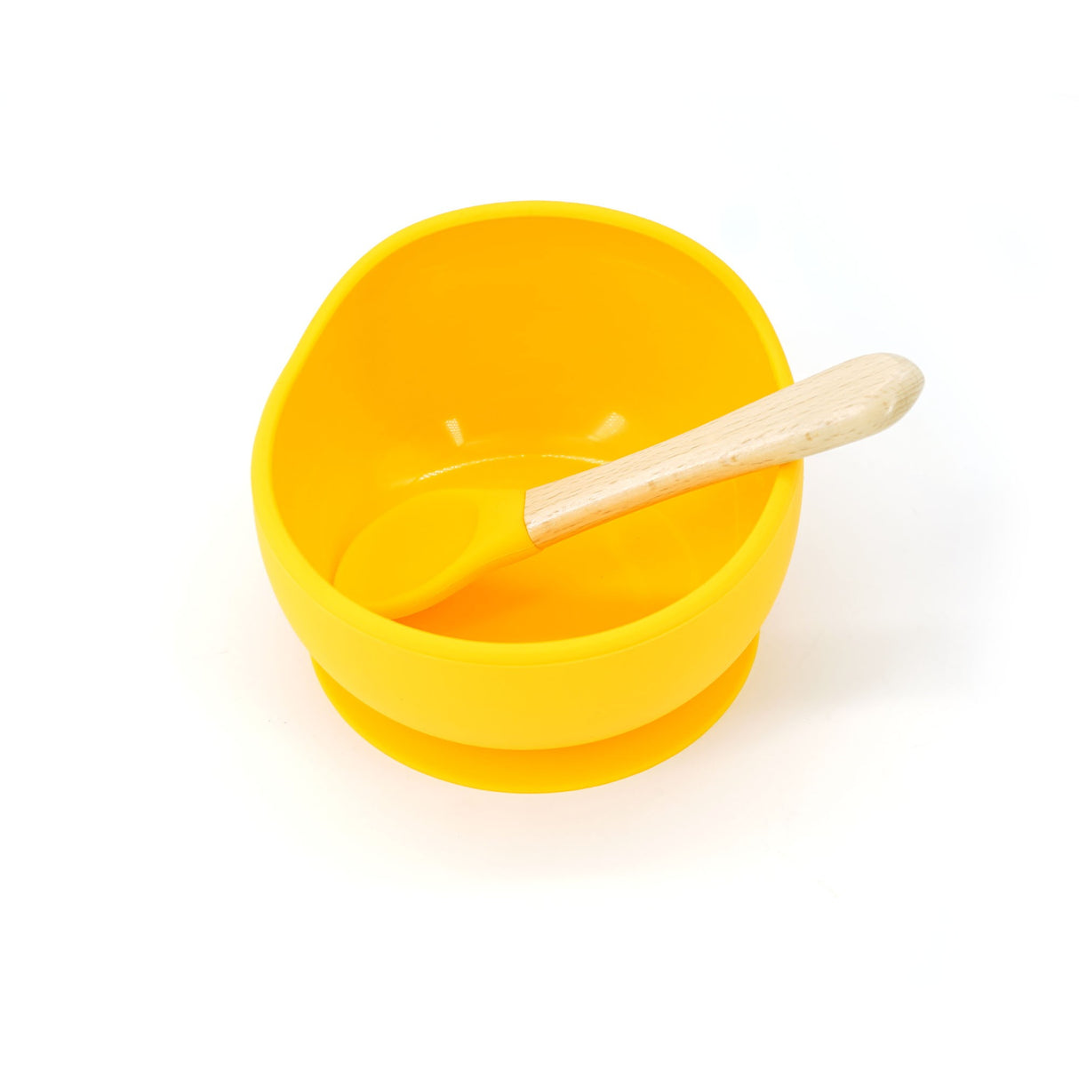 Set 2 Piese Diversificare Bebelusi Si Copii Din Silicon Bol Cu Ventuza, Lingurita Din Lemn Si Silicon, Pentru Gustari, Fara Alergeni - vivimall.ro