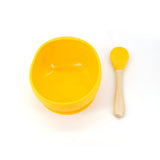 Set 2 Piese Diversificare Bebelusi Si Copii Din Silicon Bol Cu Ventuza, Lingurita Din Lemn Si Silicon, Pentru Gustari, Fara Alergeni - vivimall.ro
