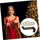 Set 2 Piese pentru Majorat, Vivimall, 15 x 13 x 5 cm, Coronita Printesa Gold si Panglica 18&amp;Fabulous, Negru - vivimall.ro