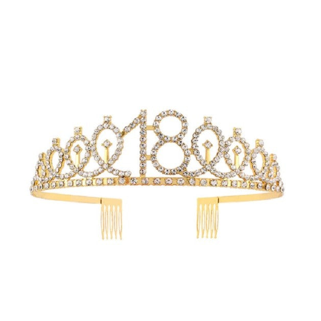 Set 2 Piese pentru Majorat, Vivimall, 15 x 13 x 5 cm, Coronita Printesa Gold si Panglica 18&amp;Fabulous, Negru - vivimall.ro