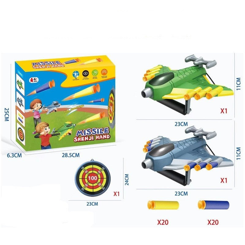 Jucaruie cu Lansator pentru Copii, Flippy, Lanseaza Manual, Tinta, 2 Avioane, 40 de Gloante din Material Moale, Joc Interactiv, 28.5x25x6.3 cm, Gri Verde