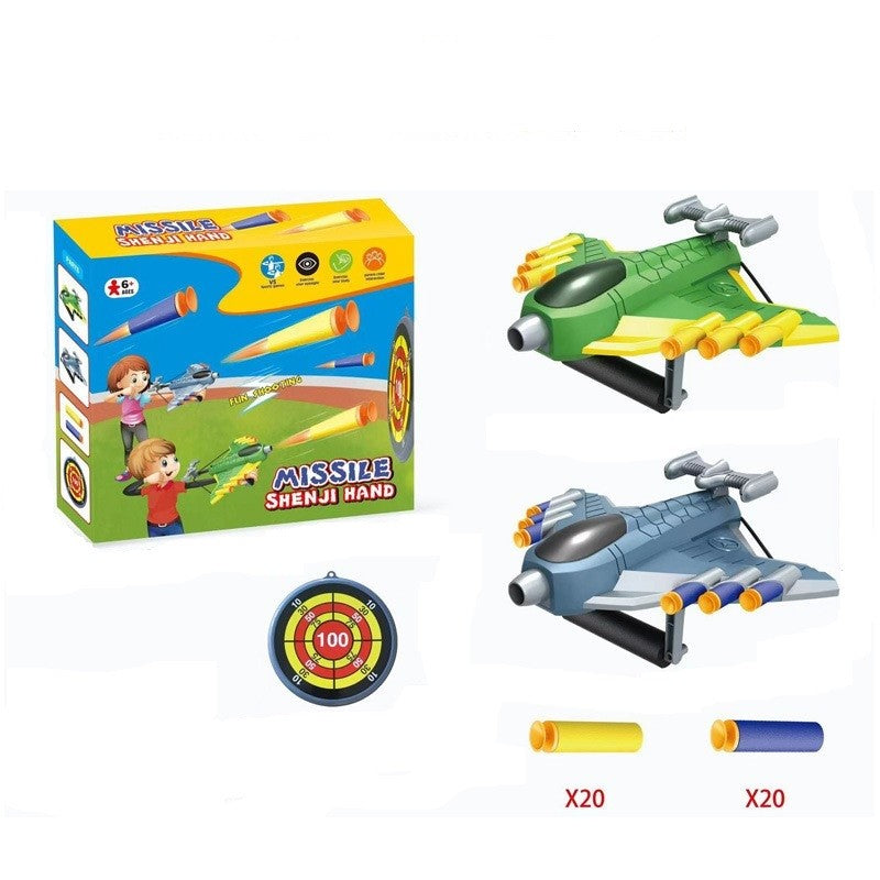 Jucaruie cu Lansator pentru Copii, Flippy, Lanseaza Manual, Tinta, 2 Avioane, 40 de Gloante din Material Moale, Joc Interactiv, 28.5x25x6.3 cm, Gri Verde