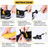 Set 2 Sanuri/Calapoade Reglabilile, Flippy, pentru Alungit si Largit Pantofi, Geanta si Incaltator Incluse, Universale, Unisex, din ABS Premium, Arc, Marime 35 - 42, Galben/Negru - vivimall.ro