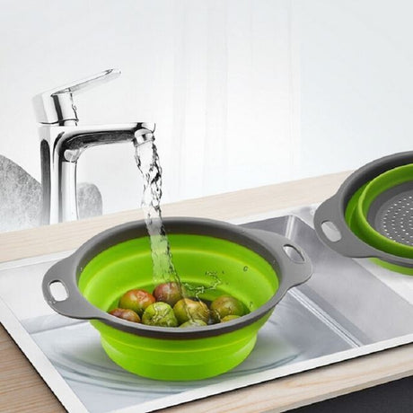 Set 2 Strecuratori Pliabile Din Silicon Alimentar Cu Manere, Fund Antiaderent Si Antialunecare, Rotunda, Doua Dimensiuni, Usor De Depozitat, Compatibil Cu Masina De Spalat Vase, Verde - vivimall.ro
