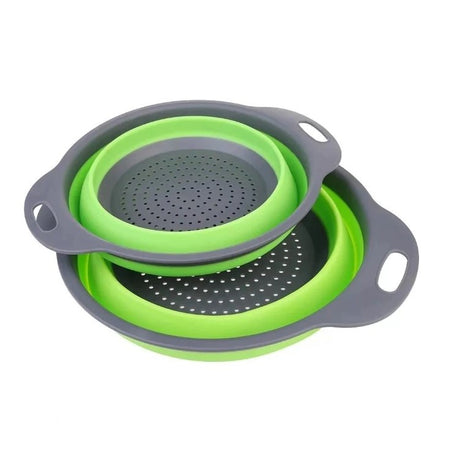 Set 2 Strecuratori Pliabile Din Silicon Alimentar Cu Manere, Fund Antiaderent Si Antialunecare, Rotunda, Doua Dimensiuni, Usor De Depozitat, Compatibil Cu Masina De Spalat Vase, Verde - vivimall.ro