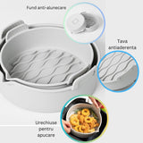 Set 2 Tavi Din Silicon Ecologic Pentru Air Fryer Temperatura Maxima 230 Grade, Reutilizabile, Reciclabile, Cu Manere Anti-Alunecare, Fund Antiaderent, 18.7 X 19.5 X 7 Cm, Gri - vivimall.ro