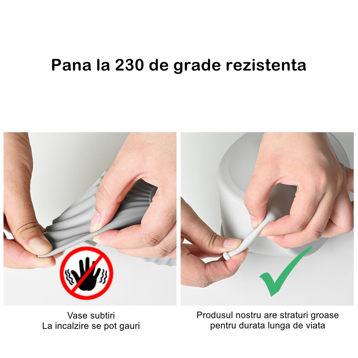 Set 2 Tavi Din Silicon Ecologic Pentru Air Fryer Temperatura Maxima 230 Grade, Reutilizabile, Reciclabile, Cu Manere Anti-Alunecare, Fund Antiaderent, 18.7 X 19.5 X 7 Cm, Gri - vivimall.ro