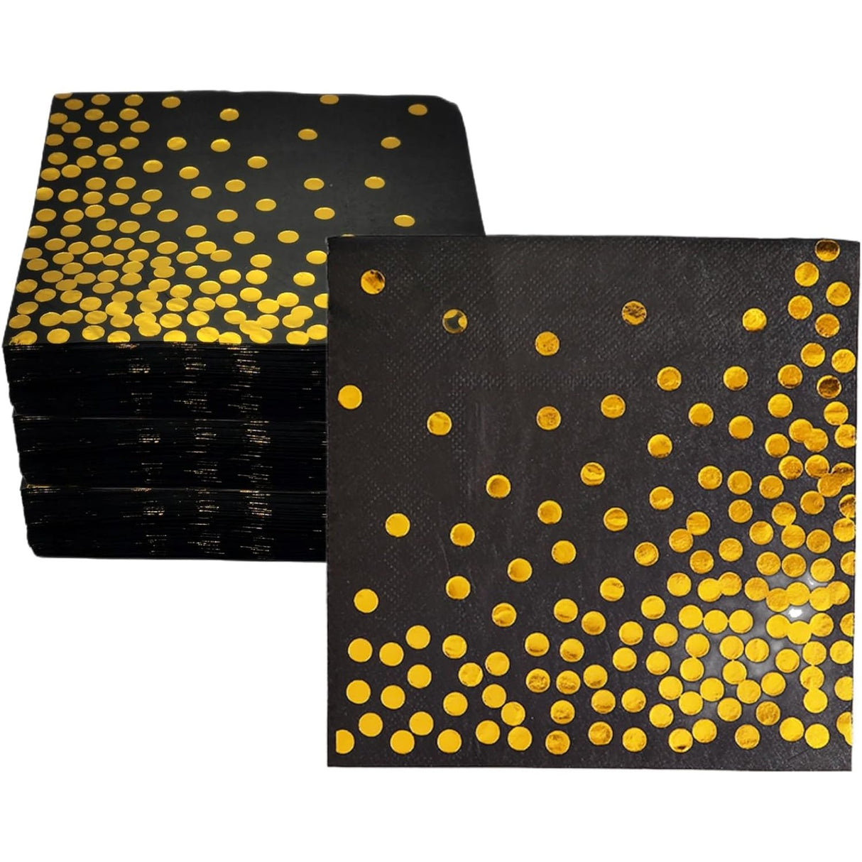 Set 20 de Servetele de Masa, Flippy, Imprimeu cu Buline Aurii, din Hartie, 17 x 17 cm, Negru