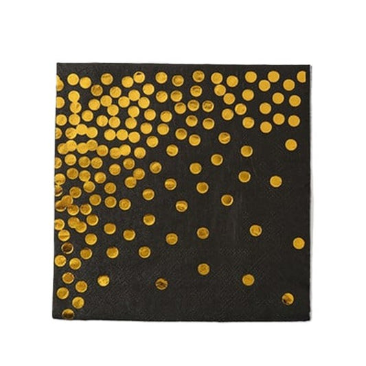 Set 20 de Servetele de Masa, Flippy, Imprimeu cu Buline Aurii, din Hartie, 17 x 17 cm, Negru