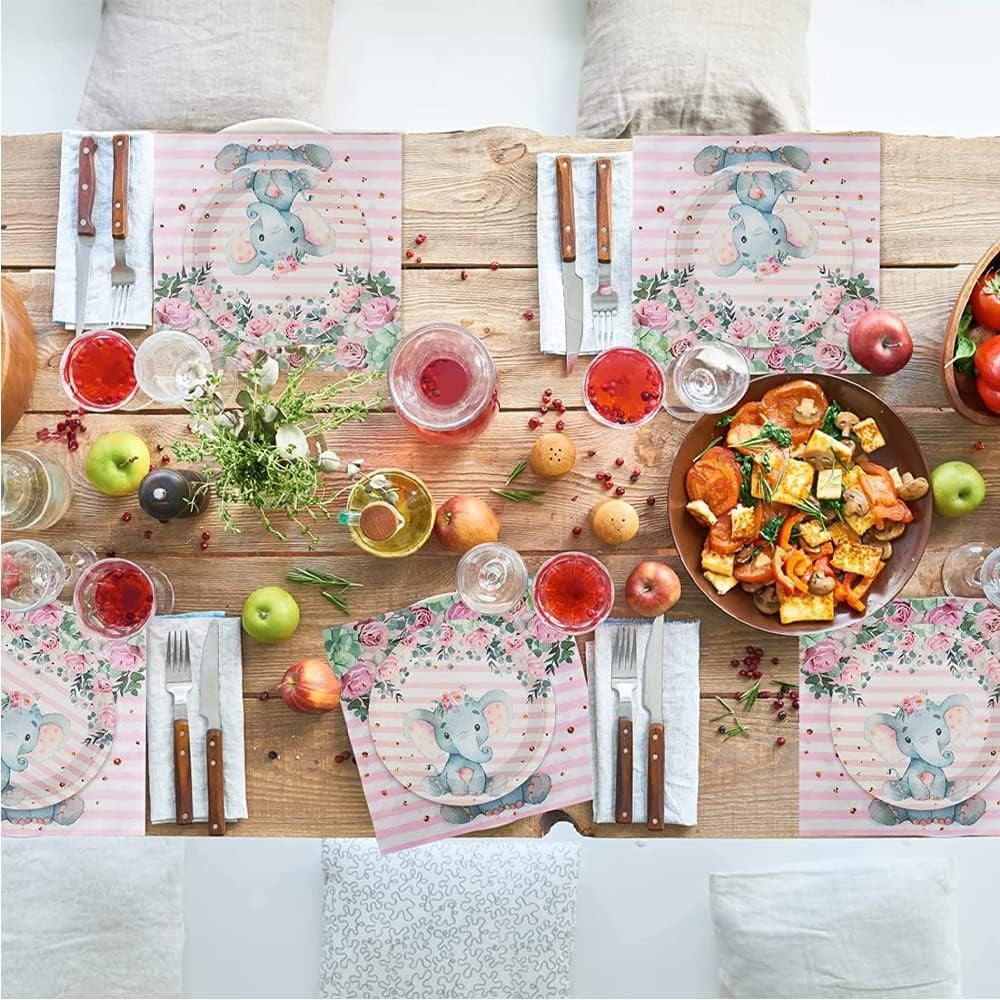 Set 20 de Servetele de Masa, Flippy, Imprimeu Elefant, din Hartie, 16.5 x 16.5 cm, Roz